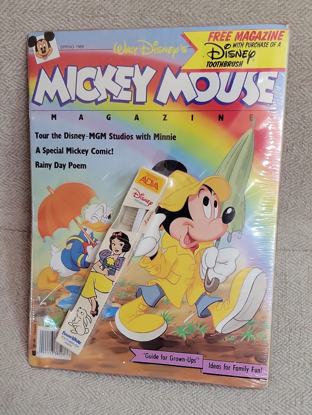 Vintage 1989 Walt Disney Mickey Mouse Magazine with Promotional Toothbrush NIP